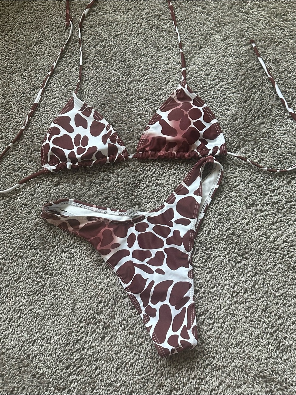 Brown and White Giraffe Print Triangle Bikini